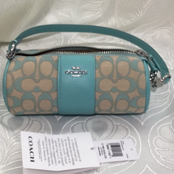 Coach Turquoise and Beige Barrel Shoulder Bag - Picture 1 of 7